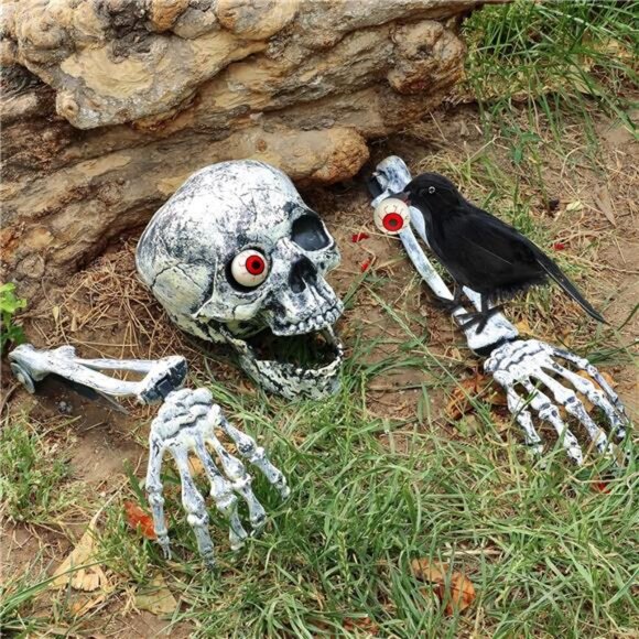 Skeletons Halloween Decorations Outdoor, Realistic Skeleton Hands and Head - Picture 2 of 8